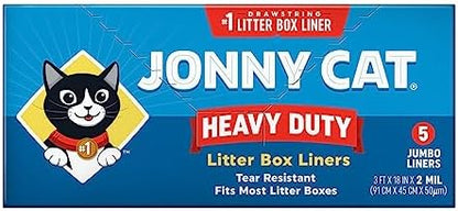 JONNY CAT Litter Box Liners, Heavy Duty Drawstring Liners, 5 Liners per Box