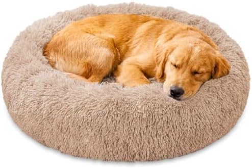 JOLLYVOGUE Calming Washable Dog Beds Large Sized Dog, 36inch Donut Large Dog Bed