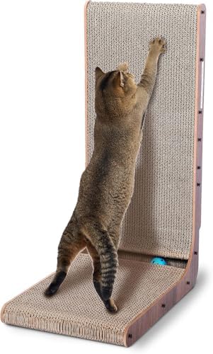 Cat Scratcher with Cat Toys Ball Track, Build-in Ball, L-Shaped Scratcher