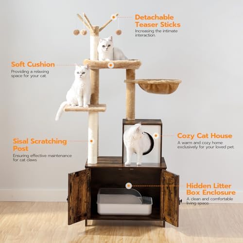 HOOBRO Cat Tree with Litter Box Enclosure