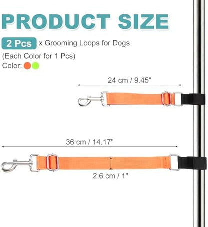 2Pcs Dog Grooming Loop, Adjustable, Fluorescent Green/Orange