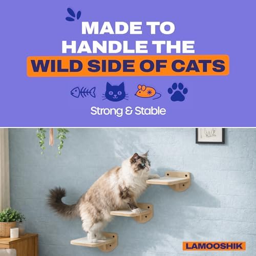 Cat Wall Shelves, Natural Floating Cat Steps Set of 3
