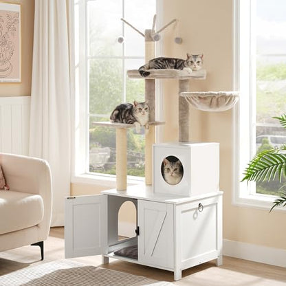 HOOBRO Cat Tree Tower with Litter Box Enclosure