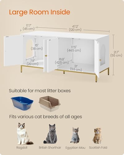 Feandrea Double Cat Litter Box Enclosure, Double Room, Modern Style