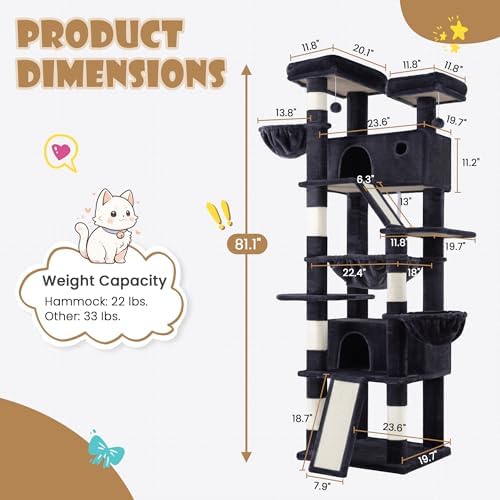 SHA CERLIN 81in Multi-Level Tall Cat Tree Tower