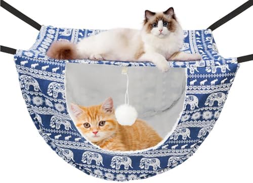 JSPYFITS Cat Cage Hammock with Ball, Double Layer Hanging Adjustable Soft Pet