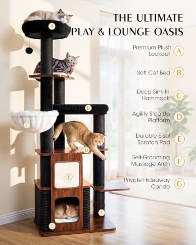 Wood Cat Tree for Indoor Cats, Modern Cat Tower