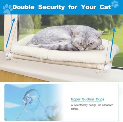 PEFUNY Fluffy Cat Window Bed for Indoor Cats – Strong Suction Cup Hammock