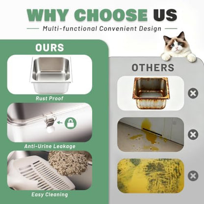 304 Stainless Steel Litter Box, XL Enclosed Litter Box