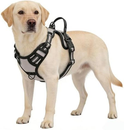 Gray No-Pull Dog Harness with 2 Leash Clips，Soft Padded Vest