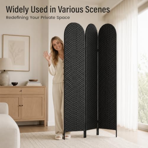 3 Panel PE Rattan Room Divider, Privacy Screen