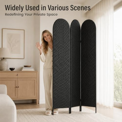 3 Panel PE Rattan Room Divider, Privacy Screen