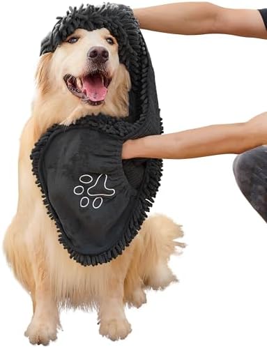 Dog Towel for Drying Dogs, Absorbent Microfiber Bath Towel, Hand Pockets
