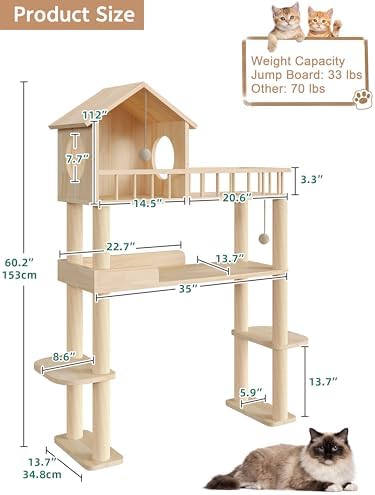60'' Cat Tower for Automatic Litter Box, 4 Tier Wood Cat Tree