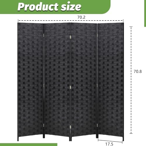FDW 4-Panel Folding Room Divider | 6ft, Coal Black | Light & Portable