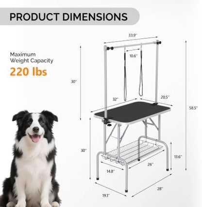 VINGLI Dog Grooming Table, 32“ Adjustable Pet Grooming Stand