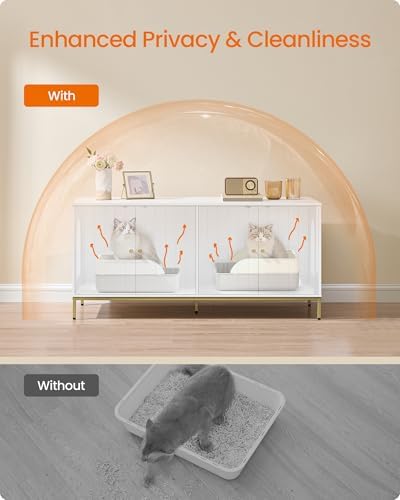 Feandrea Double Cat Litter Box Enclosure, Double Room, Modern Style