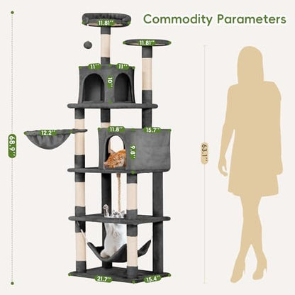 Aotaide 68in Cat Tower with 8 Scratching Posts & Hammock