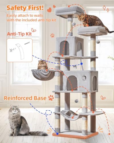 Taoqimiao Large Cat Tree, 73 in Tall Cat Tower