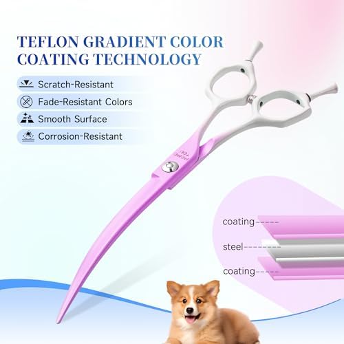 7'' Curved Dog Grooming Scissors Violet to White Gradient