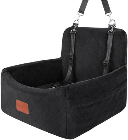 Dog Car Seat for Small Dogs Under 30lbs, Washable Pet Travel Car Bed with Memory Foam,Fully Detachable Cover,2 Storage Pockets & Safety Leash,Non-Slip Bottom(Black)