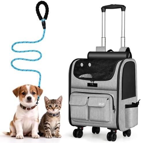 MGB Pet Carrier with Wheels, Rolling Cat Carrier Gray