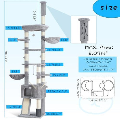 Hey-brother Cat Tree Tower, Adjustable Height, Floor to Ceiling