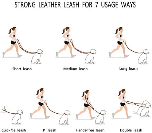 Multi Function 8ft Genuine Leather Hands Free Dog Training Leash