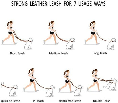 Multi Function 8ft Genuine Leather Hands Free Dog Training Leash