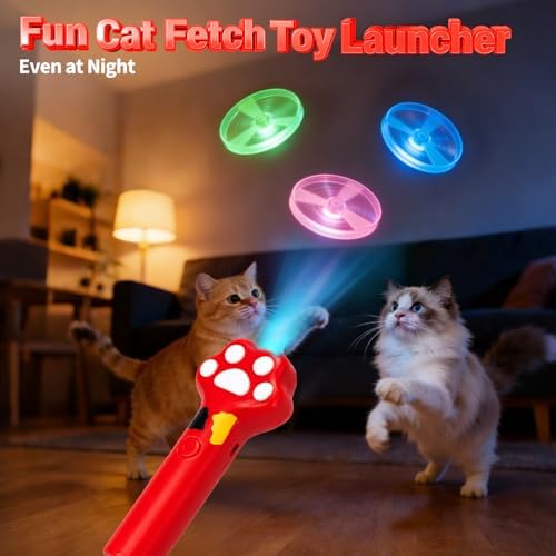 BABORUI Cat Toy Disc Launcher, Rechargeable Interactive Cat Fetch Toy Launcher