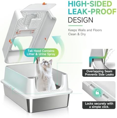High-Sided Stainless Steel XL Cat Litter Box