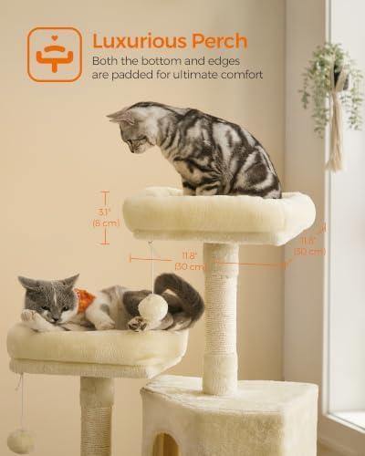Feandrea Cat Tree, 45.3-Inch Cute Cat Tower, Plush Climbing Condo