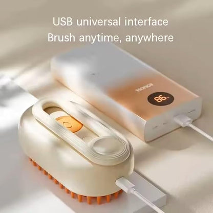 3-in-1 Steam Pet Brush for Cats & Dogs – Self-Cleaning Grooming Comb with Spray Mist, Massage & Shedding, Rechargeable USB, Anti-Static, Foldable Handle (TAN)