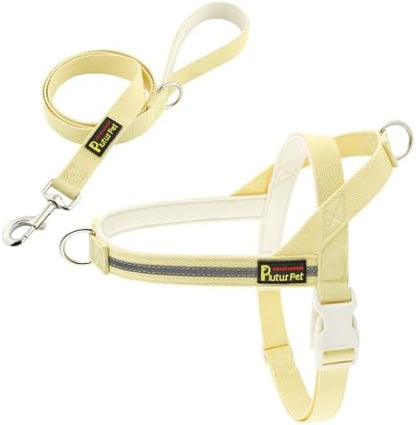 Plutus Pet Cotton Dog Harness and Leash Set, Reflective and Soft Padded