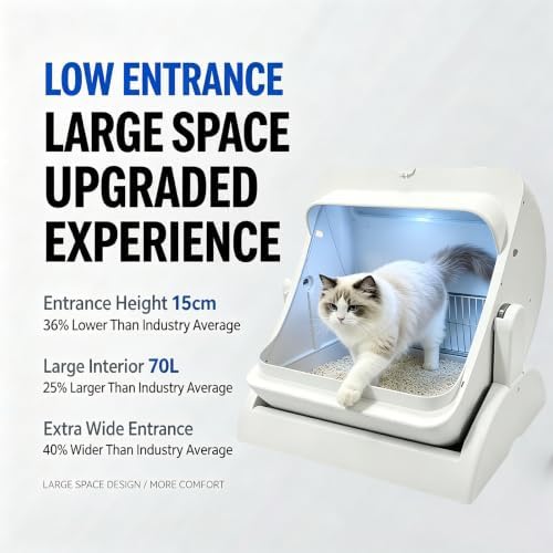Self Cleaning Litter Box, Open Top Automatic, Cream White