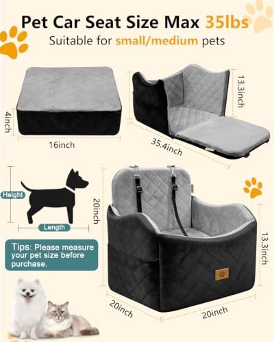 Dog Car Seat for Small Dogs Up to 35 lbs, Dog Bed for Car Fits Home Outdoor