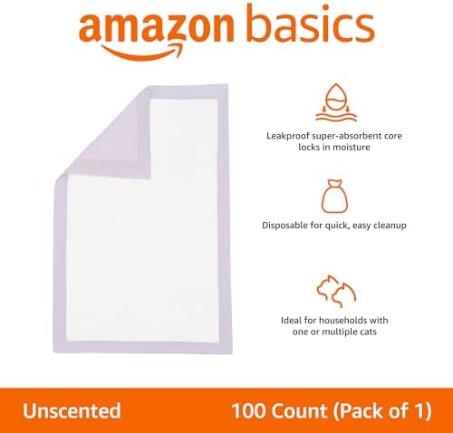 Amazon Basics Cat Pee Pads, Super Absorbent, Odor Control, Universal Fit