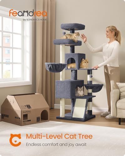 Feandrea Cat Tree, 68.5-in Tall Cat Tower, Dark Gray