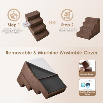 EHEYCIGA Dog Stairs for Bed 18" H, 4-Step Extra Wide Dog Steps