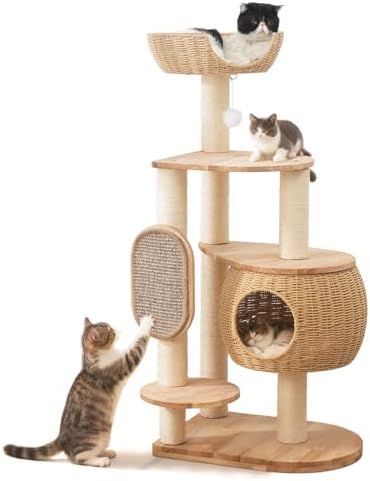 Modern Cat Tree，Cat Tower with Scratching Post, Handwoven Pumpkin Nests and