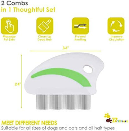 2 Pack Flea Lice Comb, Stainless Steel Dog Cat Grooming Combs