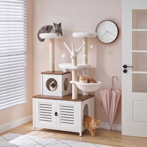 HOOBRO Cat Tree with Litter Box Enclosure, All-in-One Wooden Cat Tower