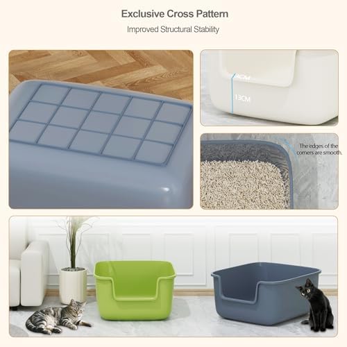 Vealind Large Cat Litter Box High Sides Side Low Entry Litter Box