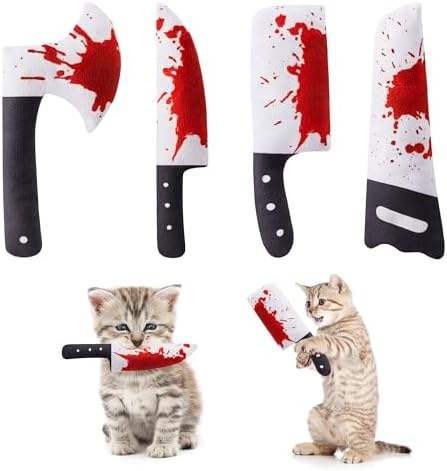 Potaroma 4Pcs Cat Toys, Horror Halloween Knife-Shaped Kitten Catnip Crinkly