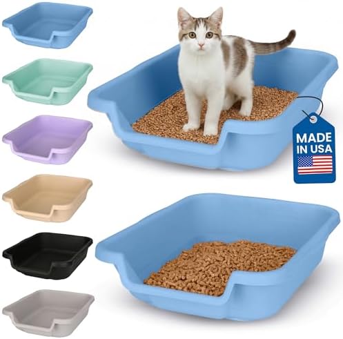 KittyGoHere Senior Cat Litter Box, Small Pan, 2 Pack Little Boy Blue