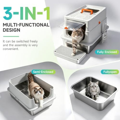 High-Sided Stainless Steel XL Cat Litter Box