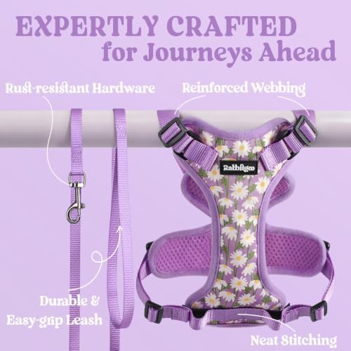 rabbitgoo Cat Harness and Leash Set, Escape Proof Vest, Purr-ple Daisy