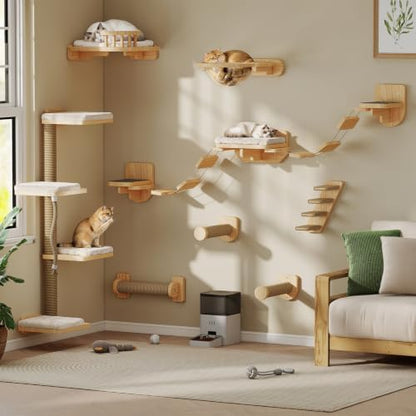 BYBYME 12-PCS Cat Wall Shelves, Pine Climbing System