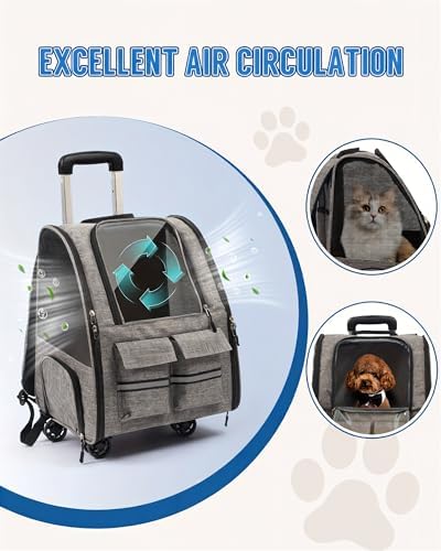 Rolling Pet Carrier Set with Wheels, & 1 Bowl