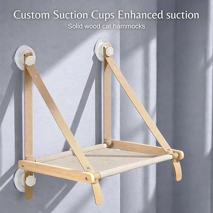 Cat Window Perch for Indoor Cats, Solid Wood Window Mounted Cat Bed